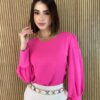 Blusa Feminina Manga Longa Botões nas Mangas Rosa - Fernanda Ramos Store