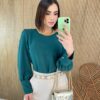 Blusa Feminina Manga Longa Botões nas Mangas Verde - Fernanda Ramos Store