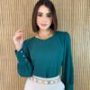 Blusa Feminina Manga Longa Botões nas Mangas Verde - Fernanda Ramos Store