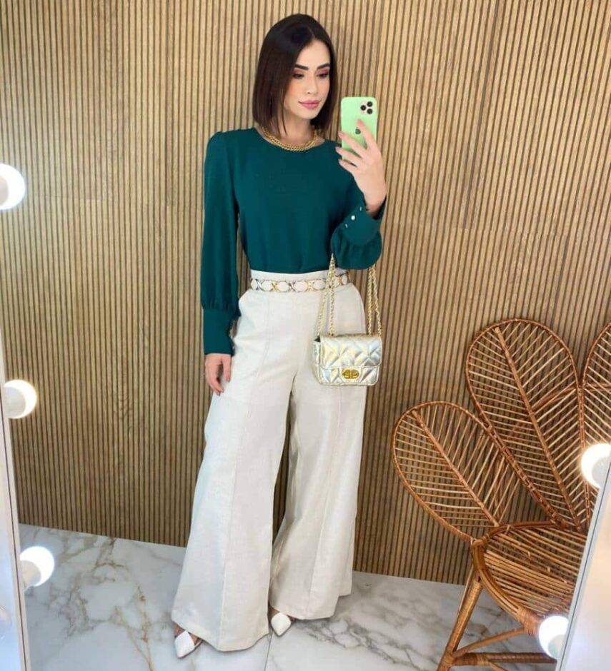Blusa Feminina Manga Longa Botões nas Mangas Verde - Fernanda Ramos Store