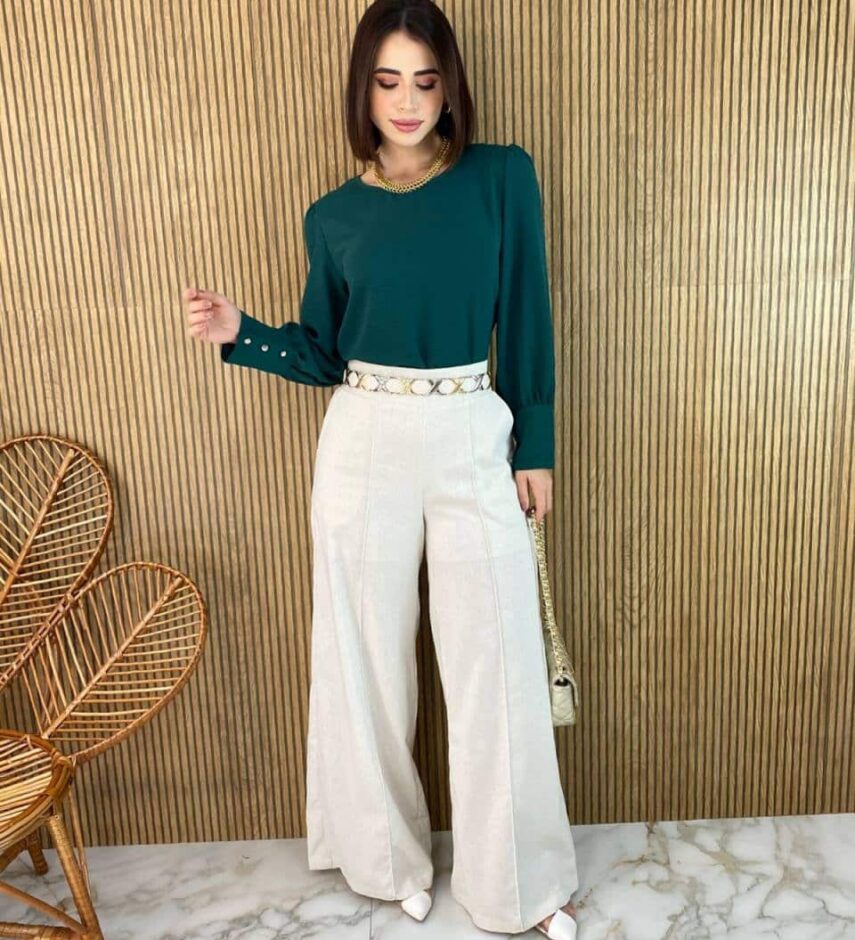 Blusa Feminina Manga Longa Botões nas Mangas Verde - Fernanda Ramos Store