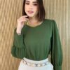 Blusa Feminina Manga Longa Botões nas Mangas Verde Militar - Fernanda Ramos Store