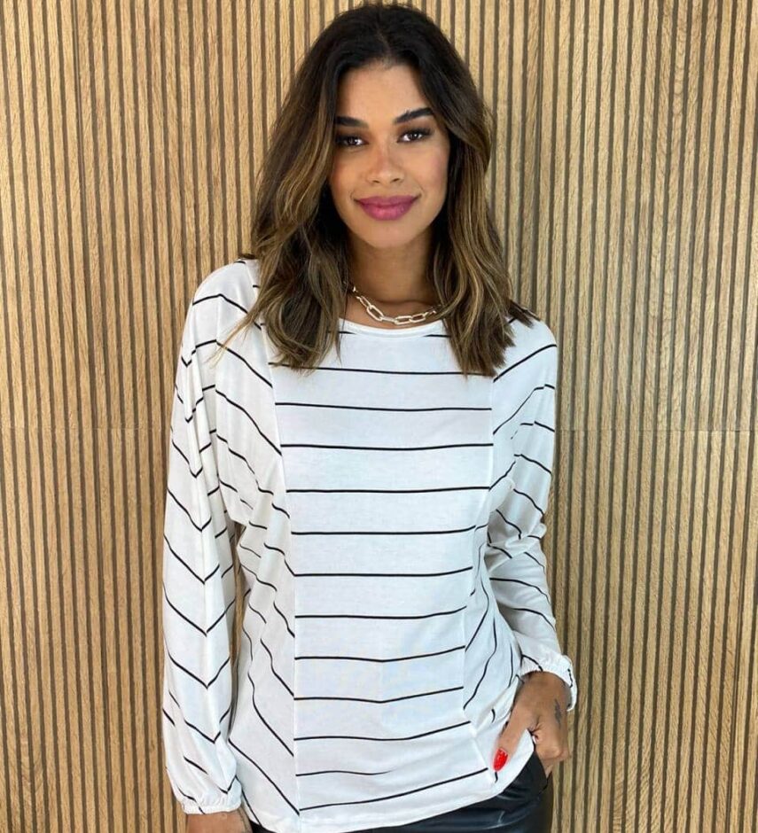 Blusa Feminina Manga Longa Luiza Listrada Branca - Fernanda Ramos Store
