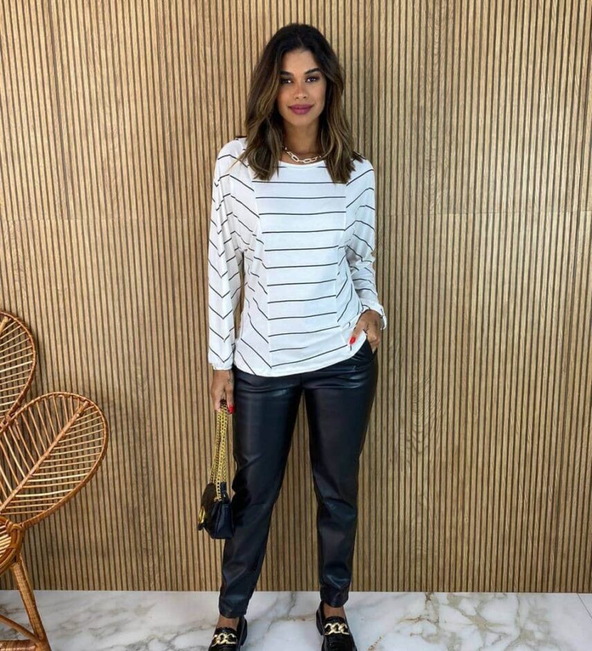 Blusa Feminina Manga Longa Luiza Listrada Branca - Fernanda Ramos Store