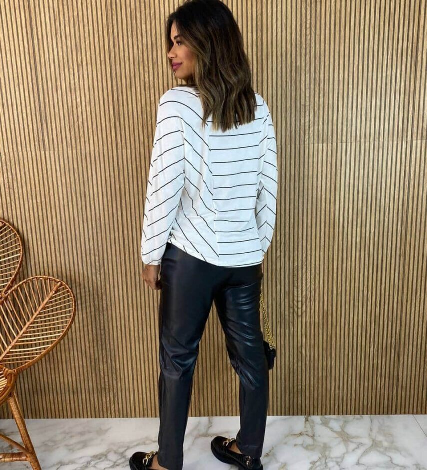 Blusa Feminina Manga Longa Luiza Listrada Branca - Fernanda Ramos Store