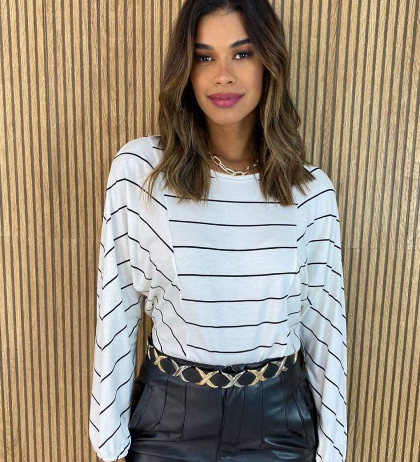 Blusa Feminina Manga Longa Luiza Listrada Branca - Fernanda Ramos Store