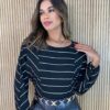 Blusa Feminina Manga Longa Luiza Listrada Preta - Fernanda Ramos Store