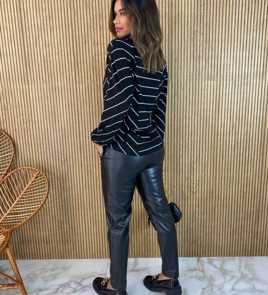 Blusa Feminina Manga Longa Luiza Listrada Preta - Fernanda Ramos Store