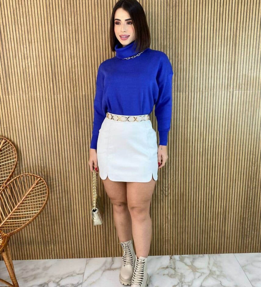 Blusa Feminina Manga Longa Modal Gola Alta 014 Azul - Fernanda Ramos Store
