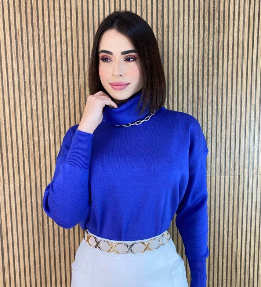 Blusa Feminina Manga Longa Modal Gola Alta 014 Azul - Fernanda Ramos Store