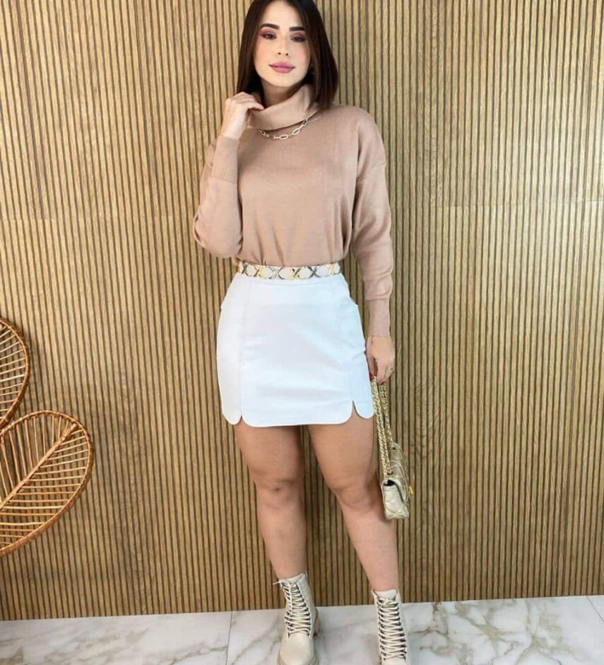 Blusa Feminina Manga Longa Modal Gola Alta 014 Bege - Fernanda Ramos Store