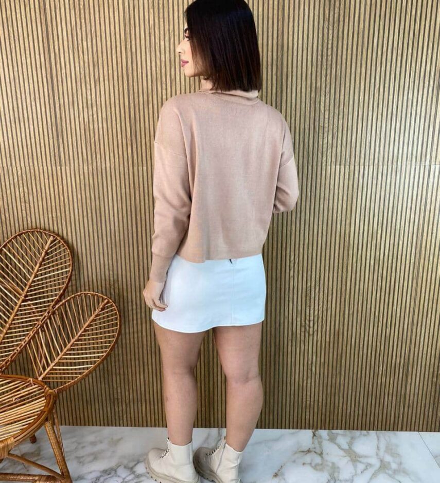 Blusa Feminina Manga Longa Modal Gola Alta 014 Bege - Fernanda Ramos Store