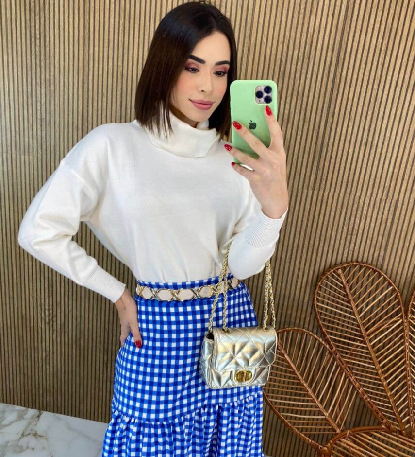 Blusa Feminina Manga Longa Modal Gola Alta 014 Branca - Fernanda Ramos Store