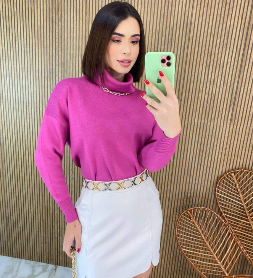 Blusa Feminina Manga Longa Modal Gola Alta 014 Fúcsia - Fernanda Ramos Store