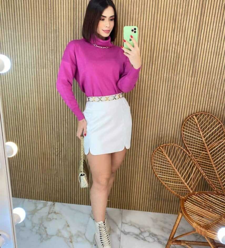 Blusa Feminina Manga Longa Modal Gola Alta 014 Fúcsia - Fernanda Ramos Store