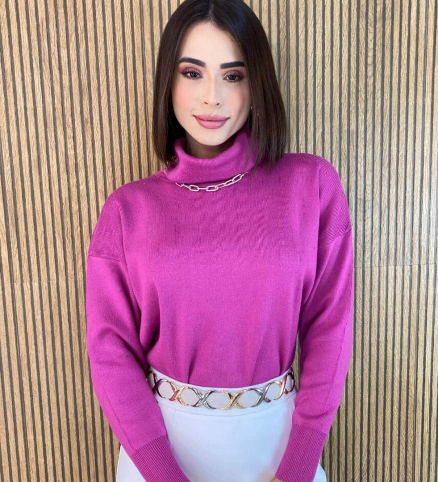 Blusa Feminina Manga Longa Modal Gola Alta 014 Fúcsia - Fernanda Ramos Store