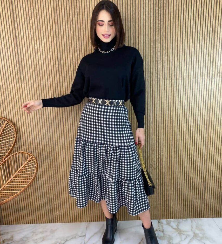 Blusa Feminina Manga Longa Modal Gola Alta 014 Preta - Fernanda Ramos Store