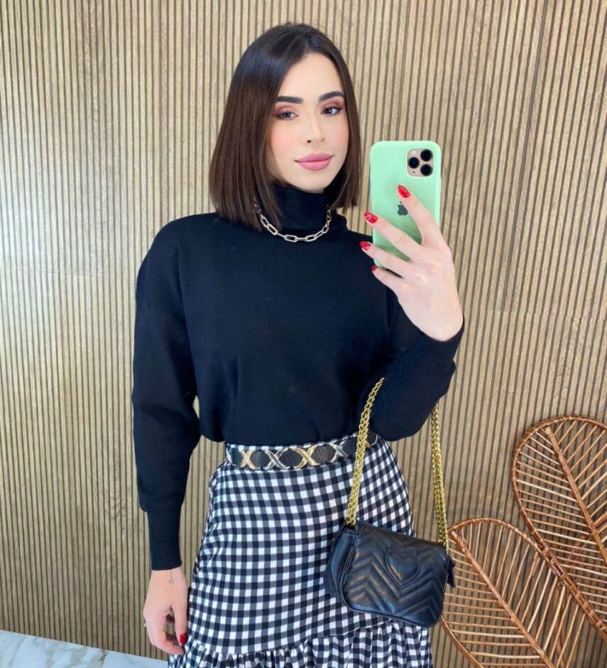 Blusa Feminina Manga Longa Modal Gola Alta 014 Preta - Fernanda Ramos Store