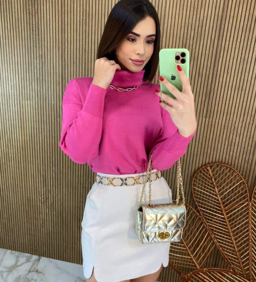 Blusa Feminina Manga Longa Modal Gola Alta 014 Rosa - Fernanda Ramos Store
