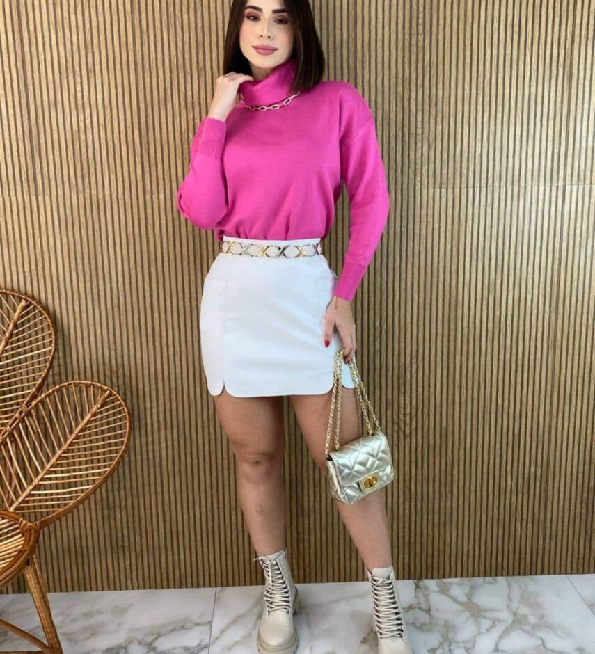 Blusa Feminina Manga Longa Modal Gola Alta 014 Rosa - Fernanda Ramos Store