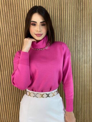 Blusa Feminina Manga Longa Modal Gola Alta 014 Rosa - Fernanda Ramos Store