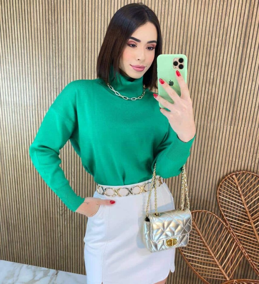 Blusa Feminina Manga Longa Modal Gola Alta 014 Verde - Fernanda Ramos Store