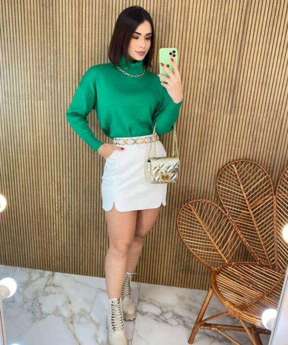 Blusa Feminina Manga Longa Modal Gola Alta 014 Verde - Fernanda Ramos Store