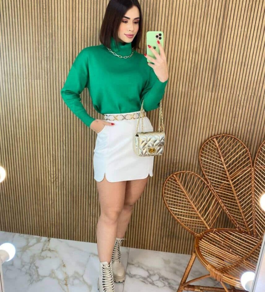 Blusa Feminina Manga Longa Modal Gola Alta 014 Verde - Fernanda Ramos Store