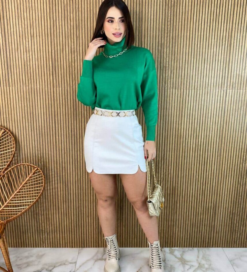 Blusa Feminina Manga Longa Modal Gola Alta 014 Verde - Fernanda Ramos Store