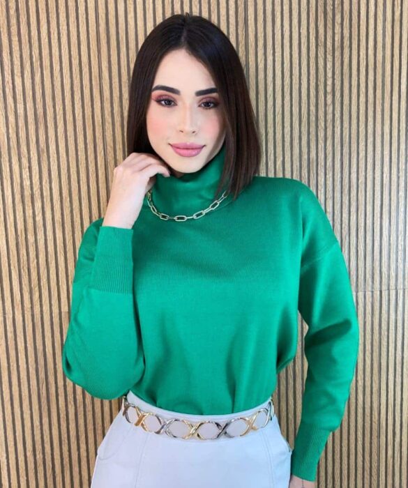 Blusa Feminina Manga Longa Modal Gola Alta 014 Verde - Fernanda Ramos Store