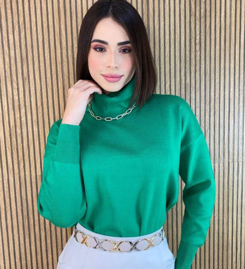 Blusa Feminina Manga Longa Modal Gola Alta 014 Verde - Fernanda Ramos Store