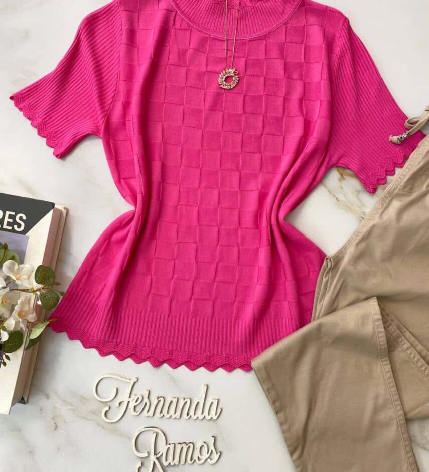 Blusa Feminina Modal Manga Curta Agatha Pink - Fernanda Ramos Store
