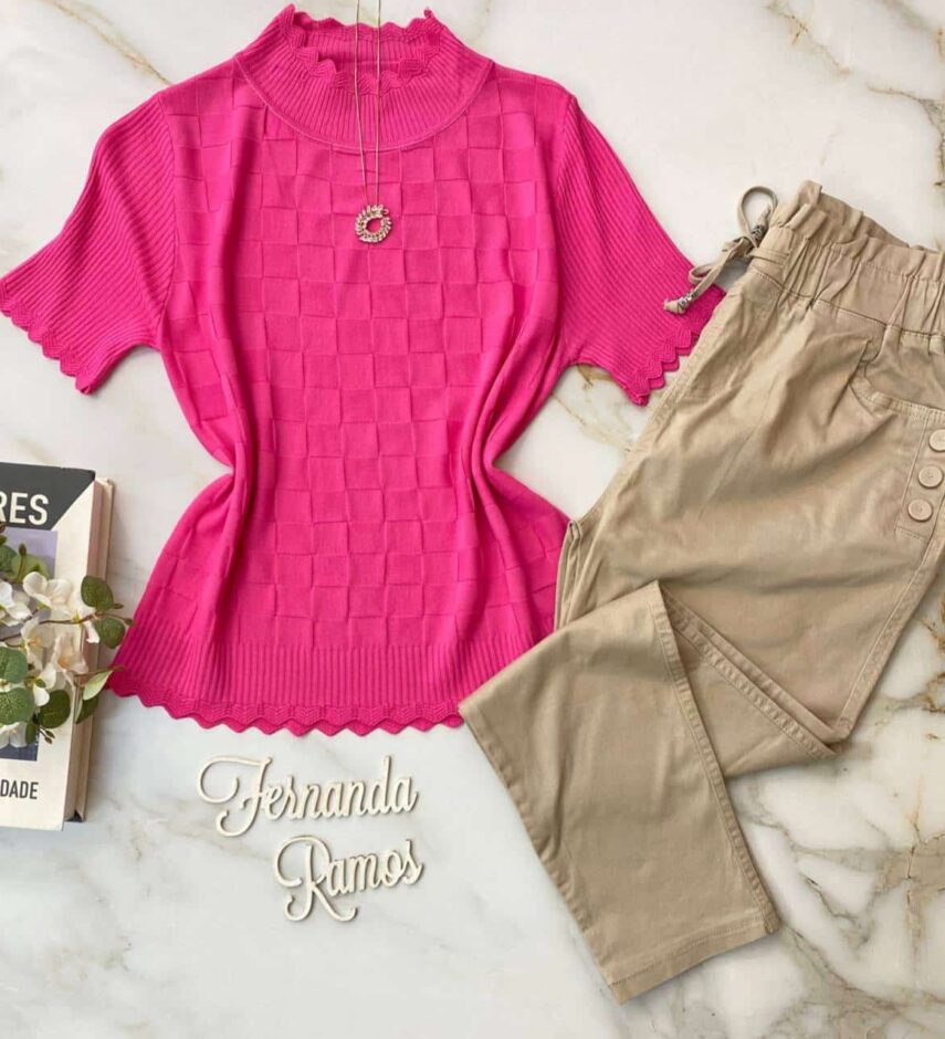 Blusa Feminina Modal Manga Curta Agatha Pink - Fernanda Ramos Store
