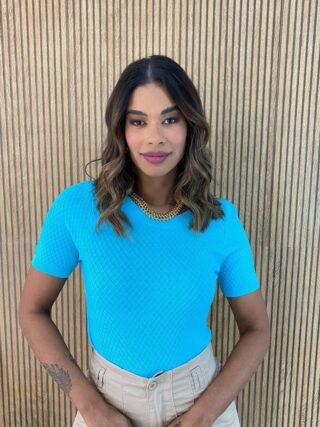 Blusa Feminina Modal Manga Curta Brenda Azul 2721 - Fernanda Ramos Store