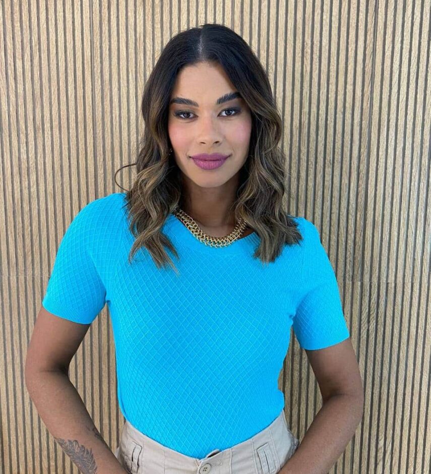 Blusa Feminina Modal Manga Curta Brenda Azul 2721 - Fernanda Ramos Store