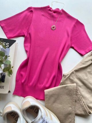 Blusa Feminina Modal Manga Curta Lara Pink - Fernanda Ramos Store