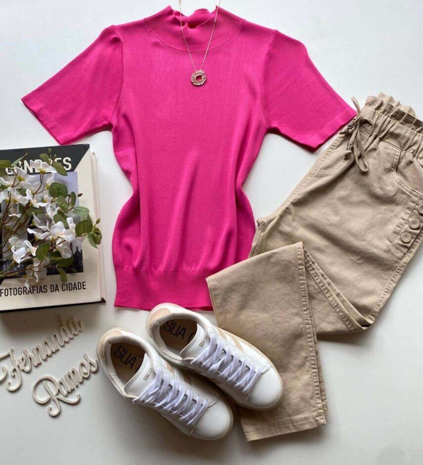 Blusa Feminina Modal Manga Curta Lara Pink - Fernanda Ramos Store