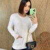 Blusa Feminina Modal Manga Longa Mila com Bolsos Branca - Fernanda Ramos Store