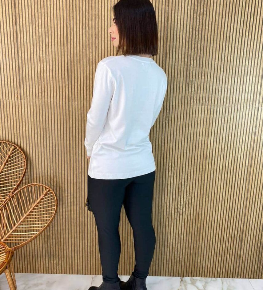 Blusa Feminina Modal Manga Longa Mila com Bolsos Branca - Fernanda Ramos Store