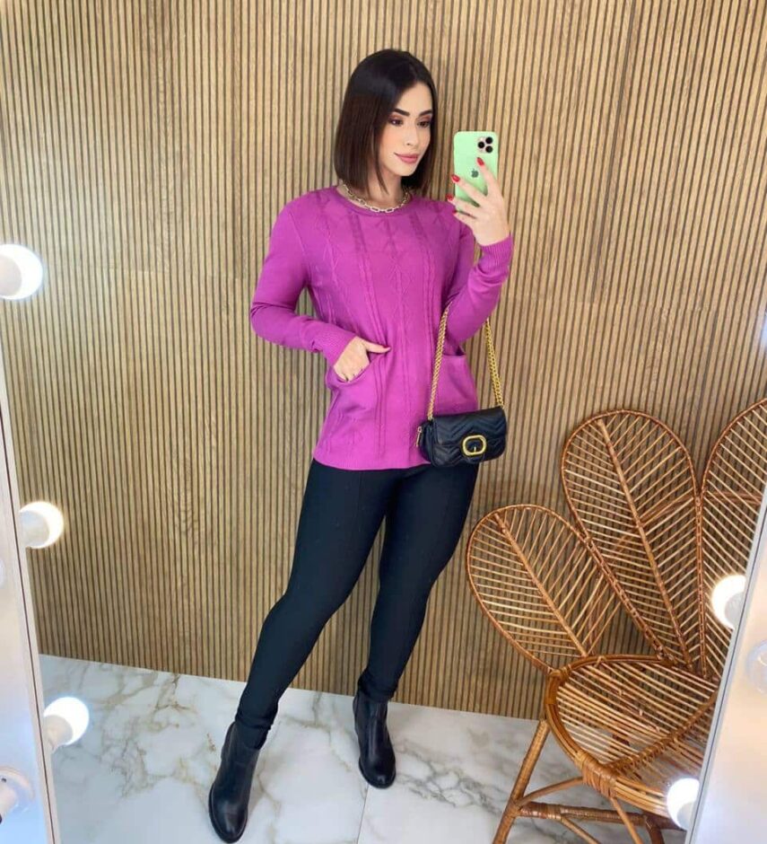 Blusa Feminina Modal Manga Longa Mila com Bolsos Fúcsia - Fernanda Ramos Store