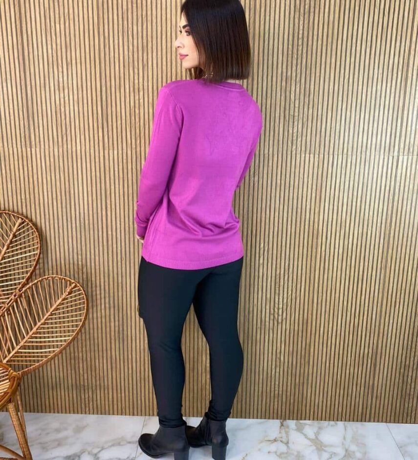 Blusa Feminina Modal Manga Longa Mila com Bolsos Fúcsia - Fernanda Ramos Store