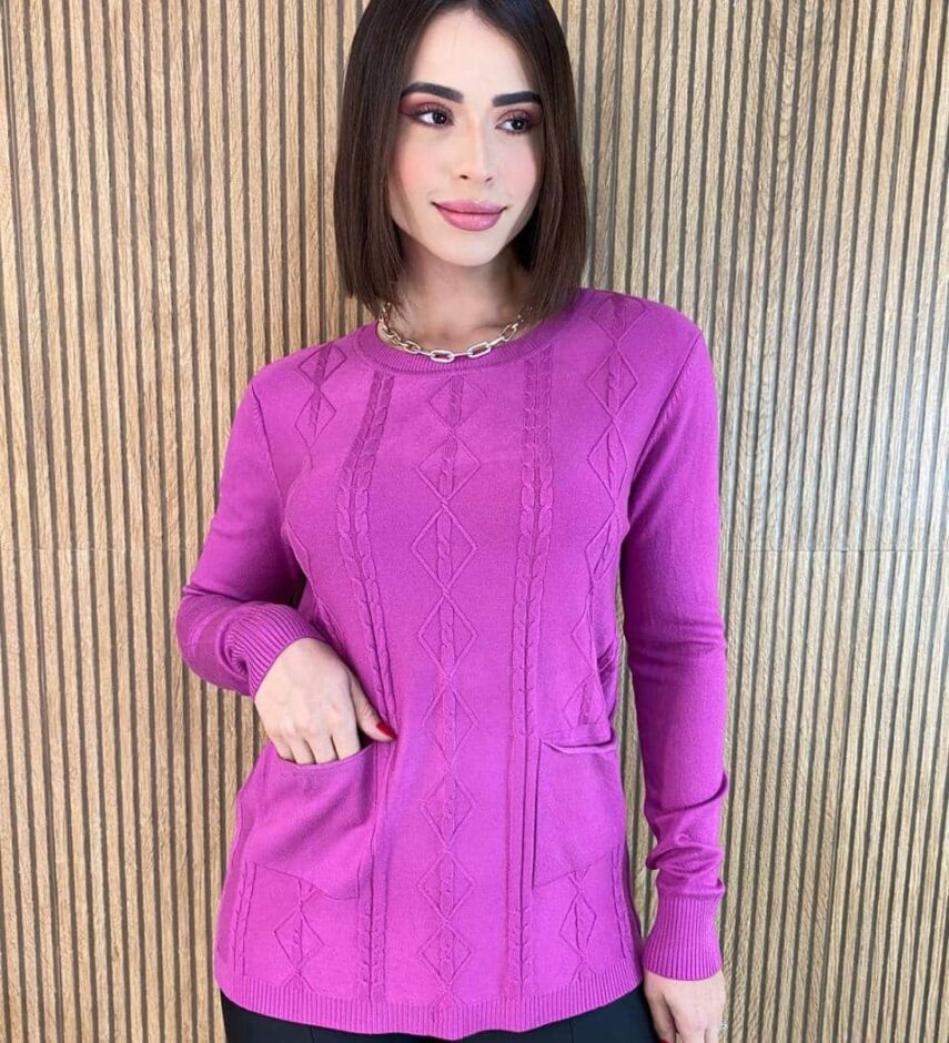 Blusa Feminina Modal Manga Longa Mila com Bolsos Fúcsia - Fernanda Ramos Store