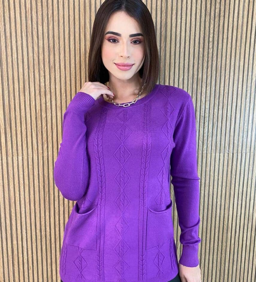 Blusa Feminina Modal Manga Longa Mila com Bolsos Roxo Fernanda Ramos Store