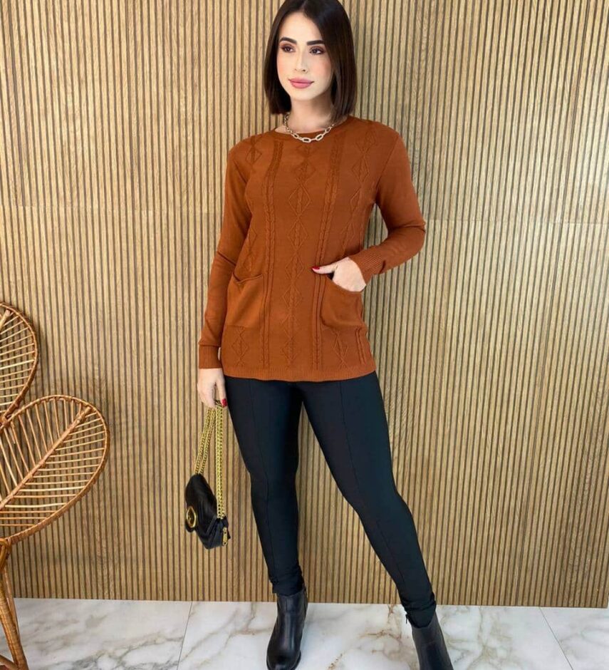 fernandaramosstore com br blusa feminina modal manga longa mila com bolsos terracota 3