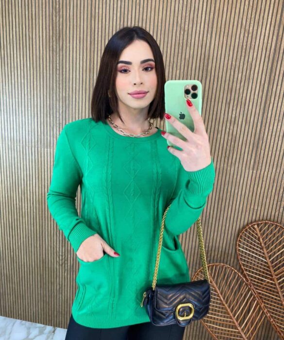 Blusa Feminina Modal Manga Longa Mila com Bolsos Verde - Fernanda Ramos Store