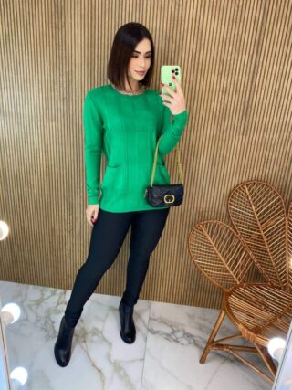 Blusa Feminina Modal Manga Longa Mila com Bolsos Verde - Fernanda Ramos Store