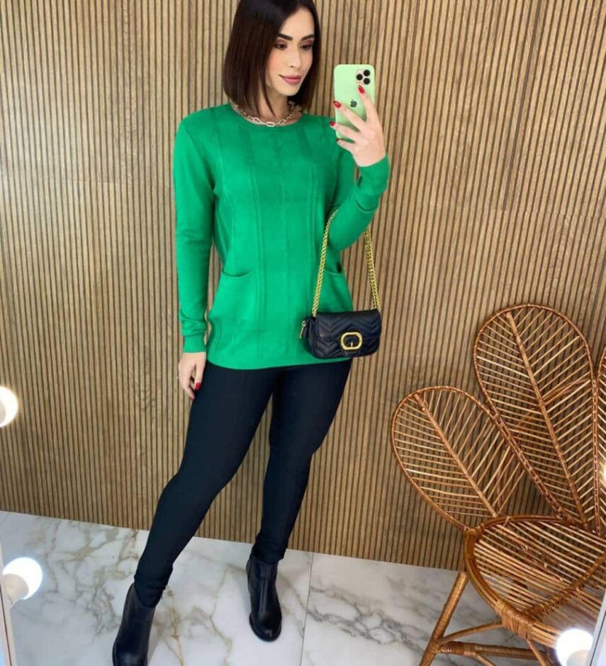 Blusa Feminina Modal Manga Longa Mila com Bolsos Verde - Fernanda Ramos Store