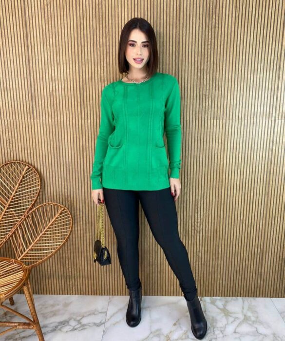 Blusa Feminina Modal Manga Longa Mila com Bolsos Verde - Fernanda Ramos Store