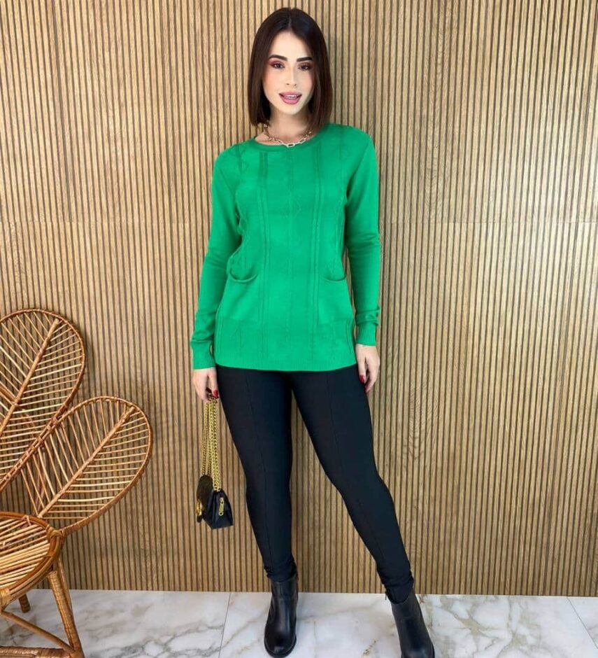 Blusa Feminina Modal Manga Longa Mila com Bolsos Verde - Fernanda Ramos Store