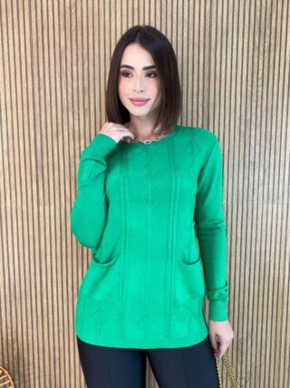 Blusa Feminina Modal Manga Longa Mila com Bolsos Verde - Fernanda Ramos Store